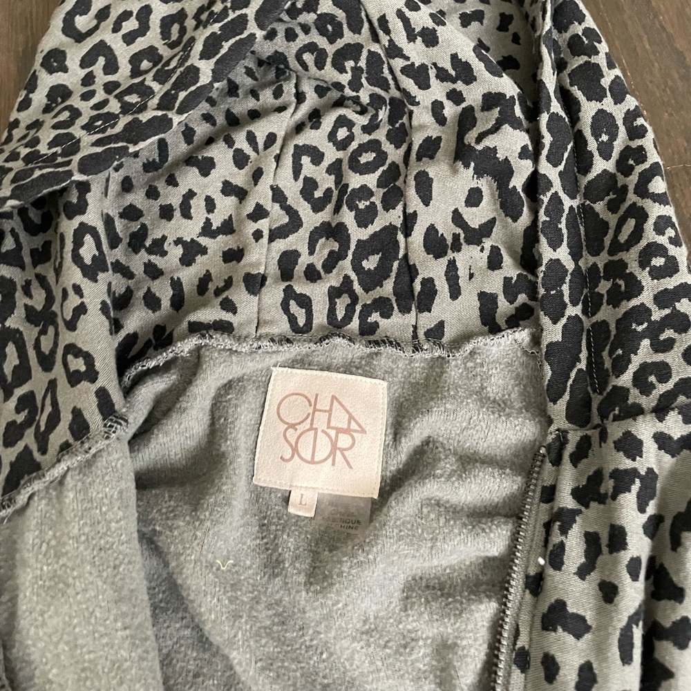 Chaser Green Cozy Leopard Print Zip Up